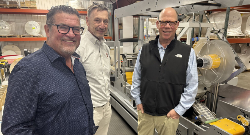 John Abbott (L), Nick Mandrycky, and Mark Davenport at Abbott Label's state-of-the-art RFID production facility in Shelbyville, TN.